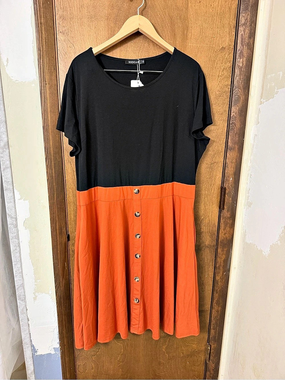 BEDOAR Women’s 22 Color Block Midi Dress Black & Orange NWT Fall / Halloween